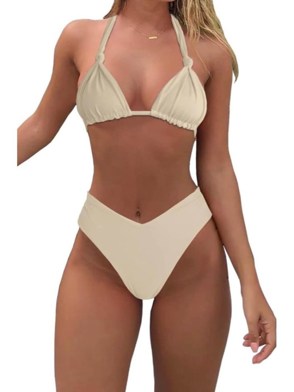 NWT Sexy Halter Triangle String Bikini High Waisted Thong Sz L